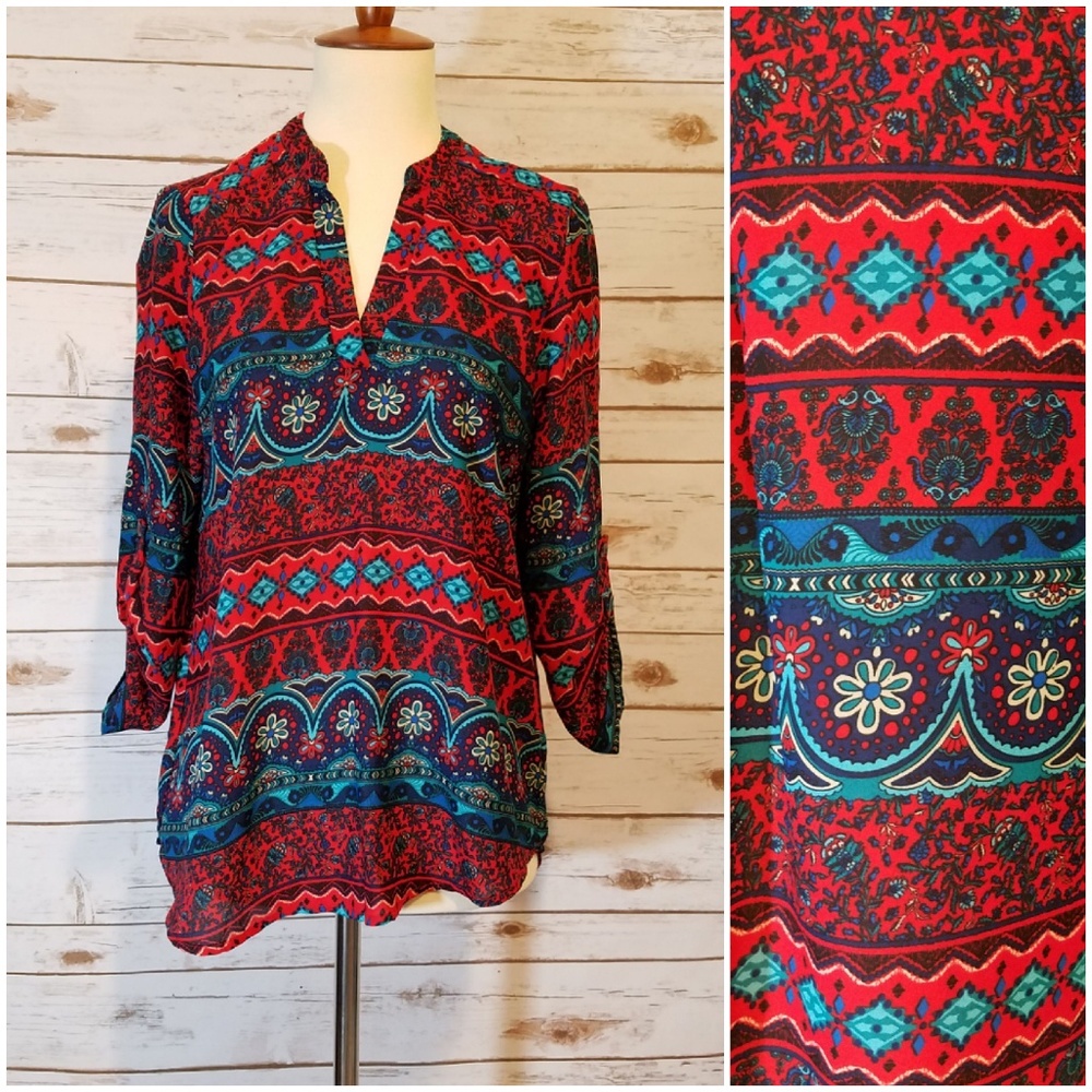 Pink Rose Boho Patterned Blouse T1